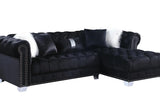 Side view of Yaz Black Velvet Tufted Sectional sofa