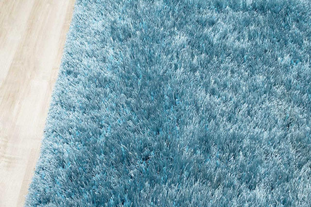 Afro Shag Turquoise Modern Transitional Art Silk Shine Rug corner view