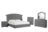 Side view of Olivia Grey Velvet Tufted Wingback Panel Bedroom Set bed