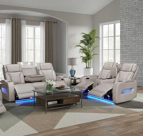 Skyline Beige Leather power reclining sofa front view