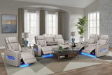 Front angled view of Skyline Sand Power Recliner in Air Leather