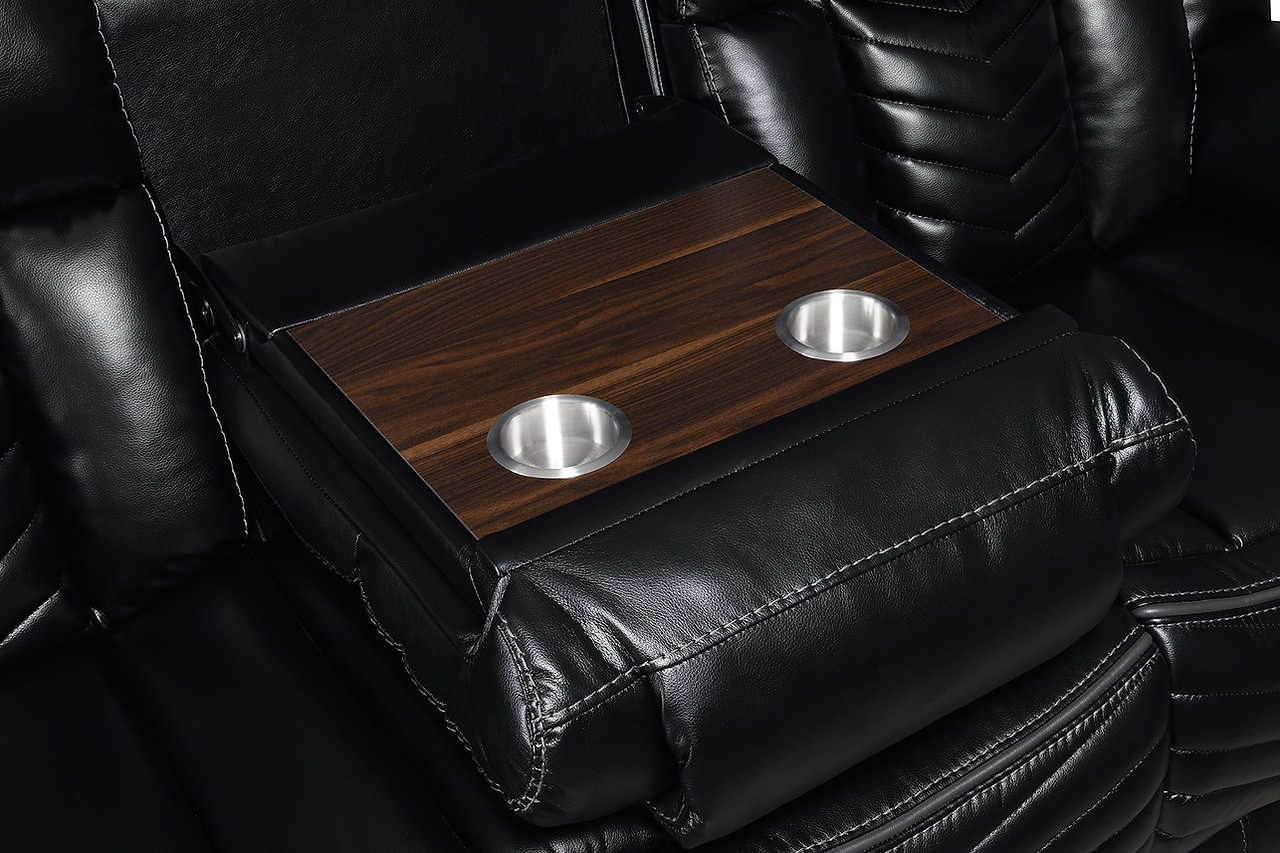 Recliner in black leather gel upholstery