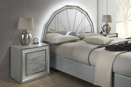 Nightstand drawer open showing storage