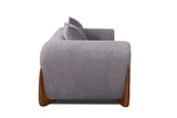 Side view showing armrest style of Pewter sofa