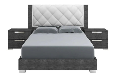 Side view of Sarah Rhombus Grey Upholstered Panel Bedroom Set bed