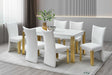 Main view of Glamor White and Gold Velvet Dining Room Set with table and six chairs
