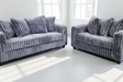 Front view of Gia Gray 2-Piece Living Room Set sofa and loveseat in grey striped fabric