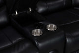 Turbo sectional highlighting Bluetooth speaker and black upholstery