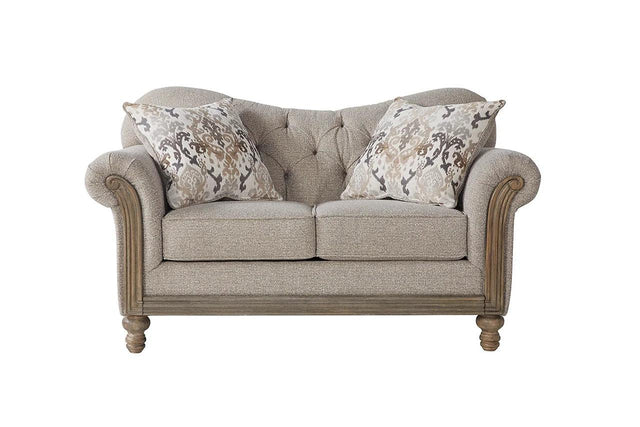 Sandstone Oyster Beige Tufted Fabric Loveseat angled view