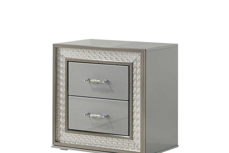Dubai Metallic Silver Nightstand front angled view