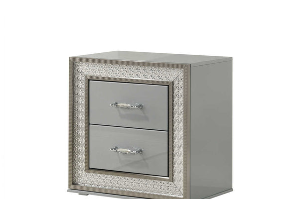 Dubai Metallic Silver Nightstand front angled view