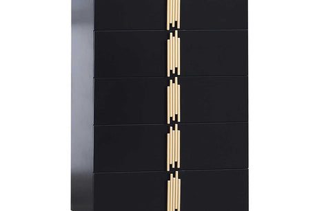 Evon Black Chest angled view showing drawers