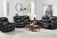 Lavon Brown brown faux leather upholstered reclining sofa with drop-down table and power outlet