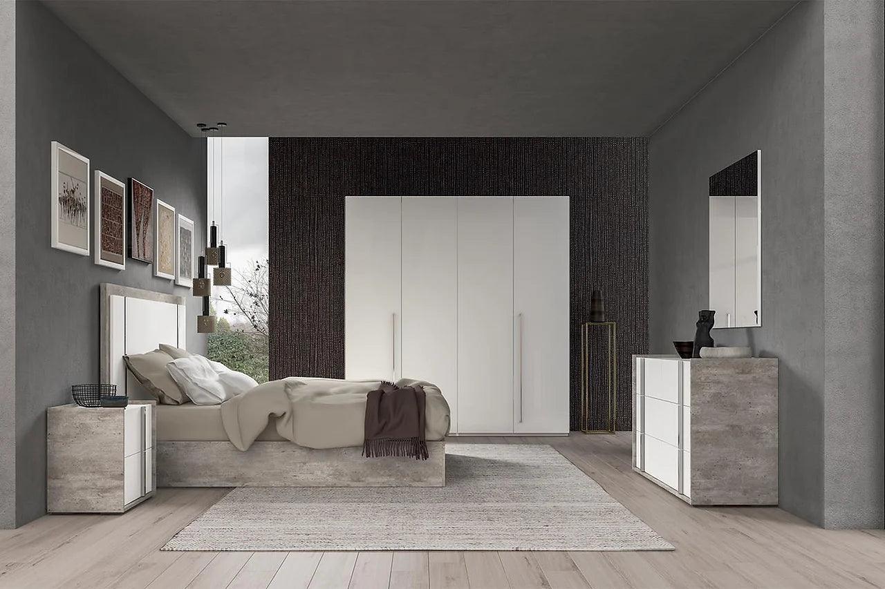 bedroom view of Treviso White Grey Panel Bedroom Set bed