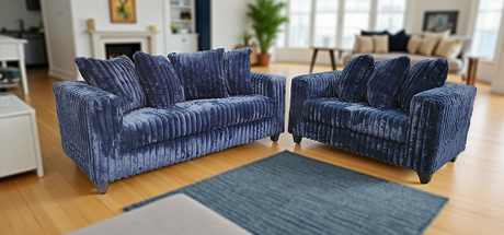 Gia Blue 2-Piece Living Room Set main view showing sofa and loveseat