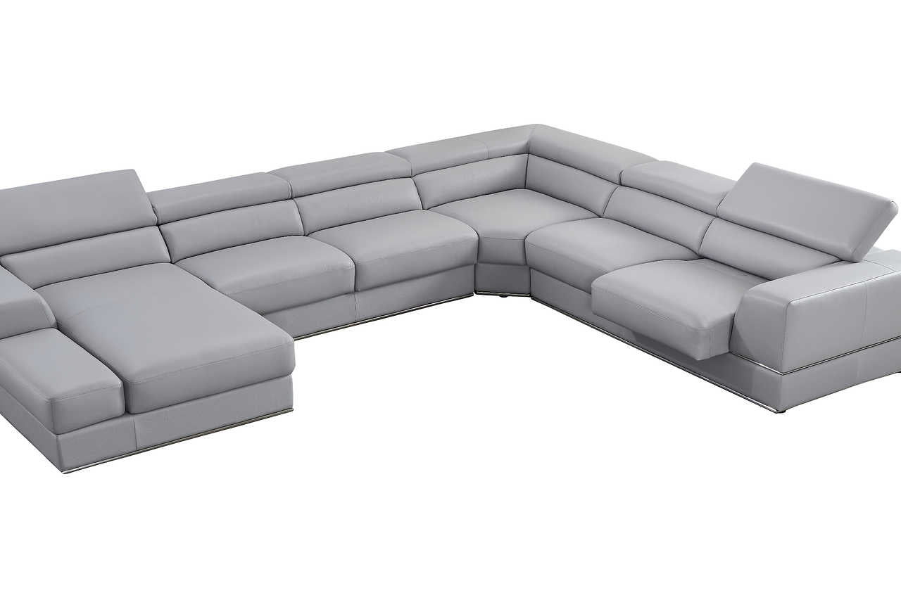 Living room setting with Pella Light Gray Leather LAF sectional sofa