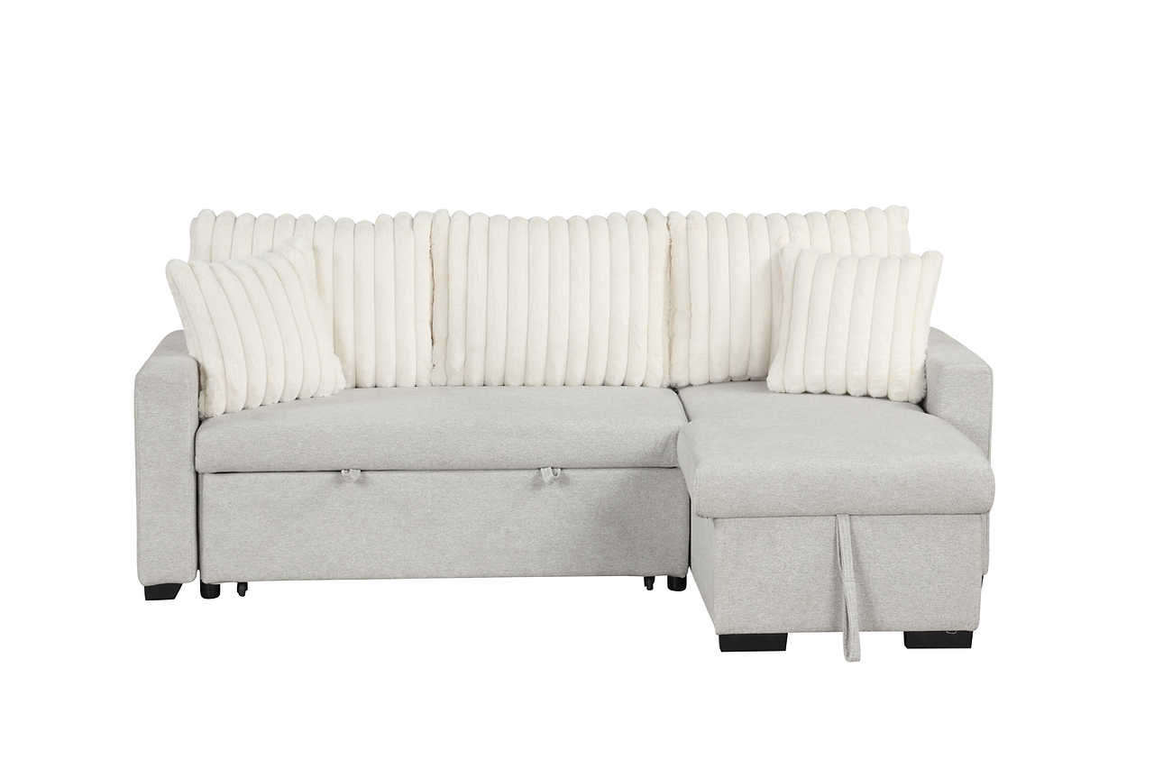 Angled front view of Nori beige upholstered sectional sofa