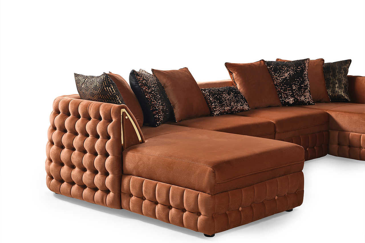 Side perspective of Sicilya Rust Orange Sectional Sofa