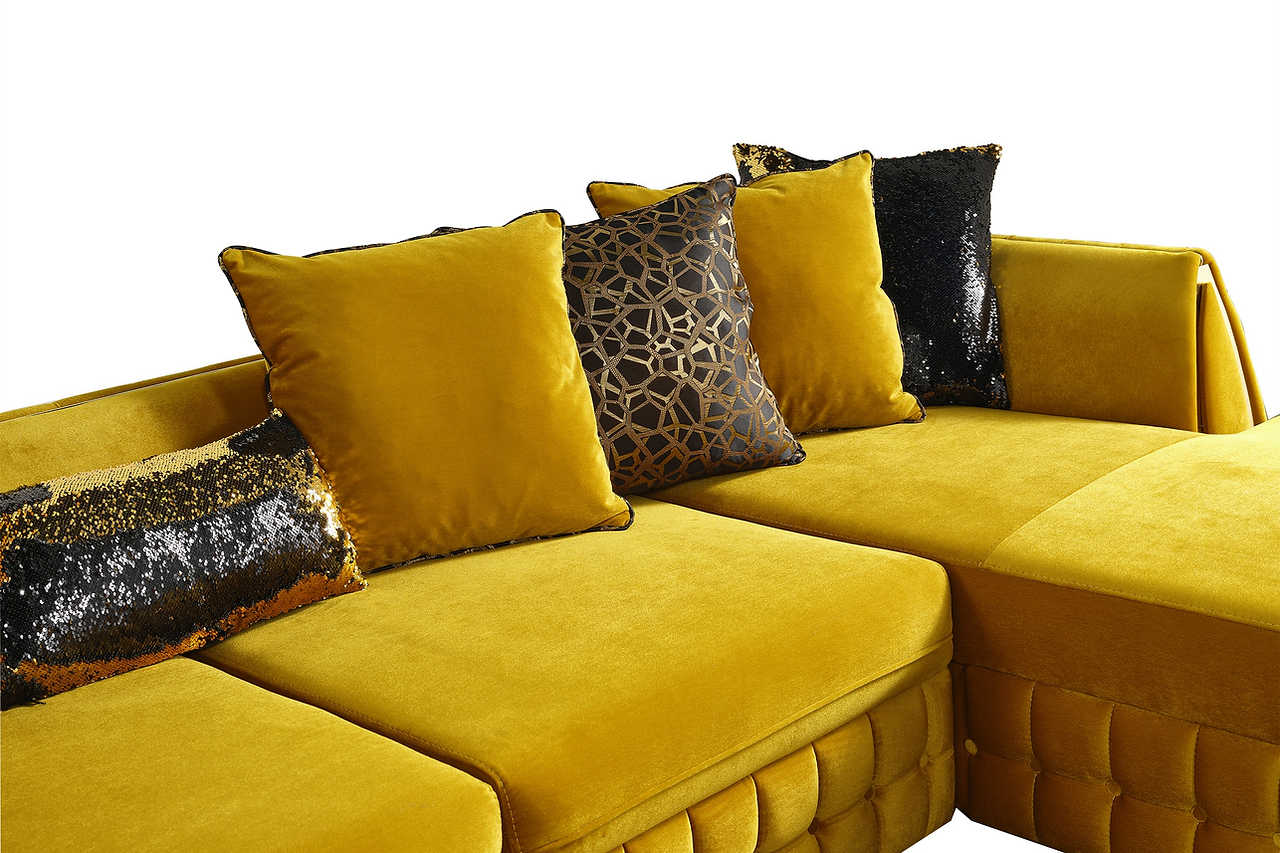 Sicilya Mustard Velvet Sectional Sofa, close-up detail of velvet fabric