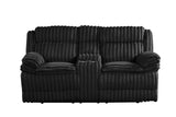 Loveseat console with cupholders in black fabric