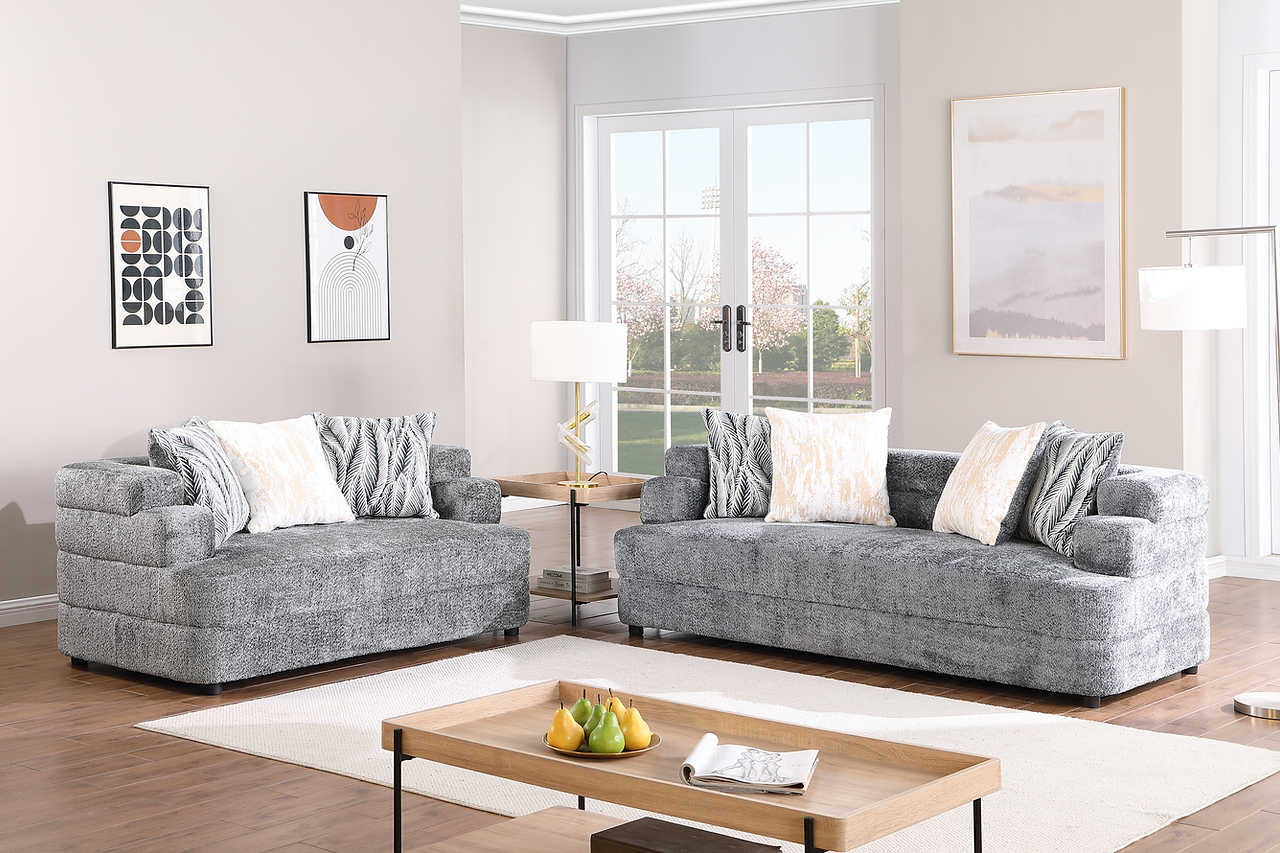 Side view of Stepso Charcoal Boucle living room set