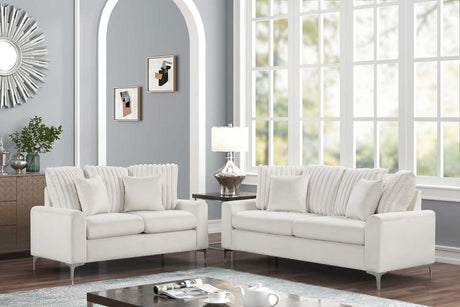 front view of Elina Beige Velvet Sofa and Loveseat set