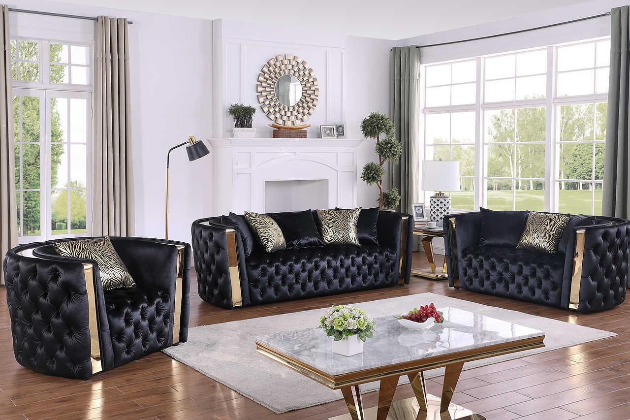main view of Roka Black Tufted Reclining Living Room Set furniture