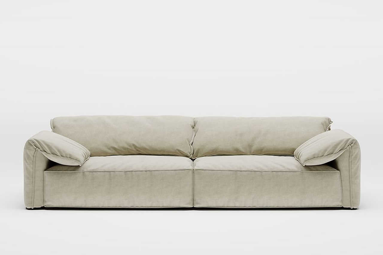 Side view of Jovi 110 inch beige sofa