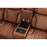 Side angle of Skyline Brown Caramel power reclining sectional with console