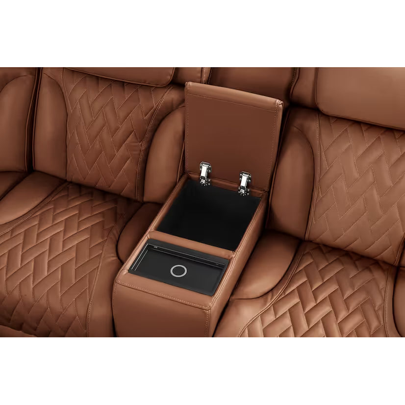 Side angle of Skyline Brown Caramel power reclining sectional with console