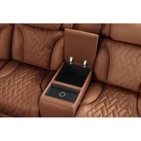 Side angle of Skyline Brown Caramel power reclining sectional with console