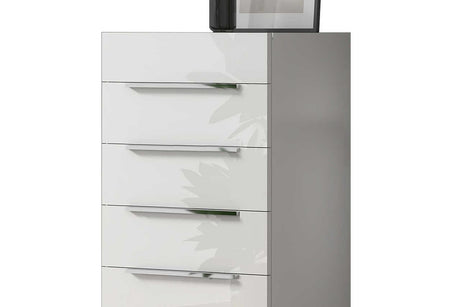 Premium white solid wood chest with marble top, front view