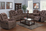 Side view of Galaxy Brown upholstered recliner with plush cushion