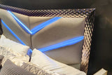 side view of Vera Gray Upholstered LED Platform Bedroom Set bed