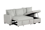 side view of Nori gray upholstered sectional sofa with storage chaise