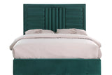 Modern green upholstered king platform bed angled view