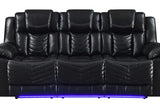 Close-up of loveseat console with speakers and LED light