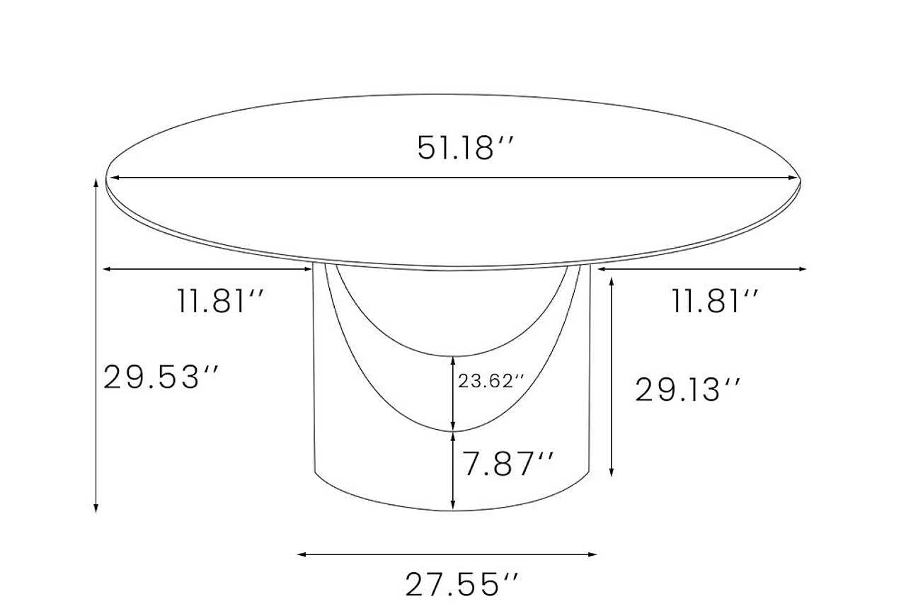 Smile 51" Dining Table side view showcasing clean lines and modern design
