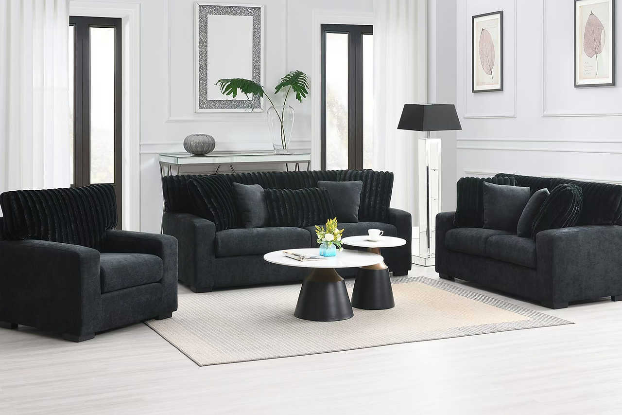 main view of Tarra Black Fabric Living Room Set furniture