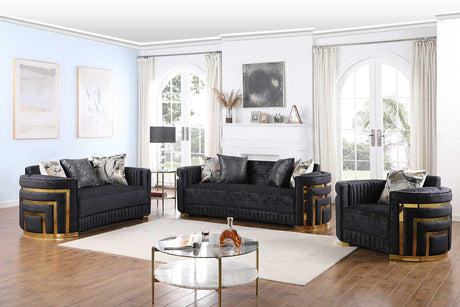 Minerva Black Velvet Living Room Set front view