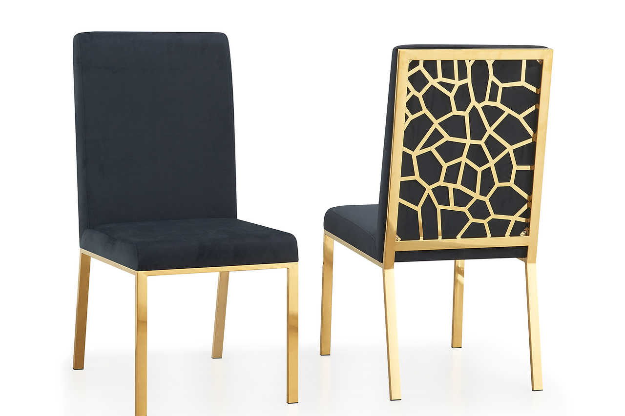 Side view of Mimi Gold upholstered dining chair