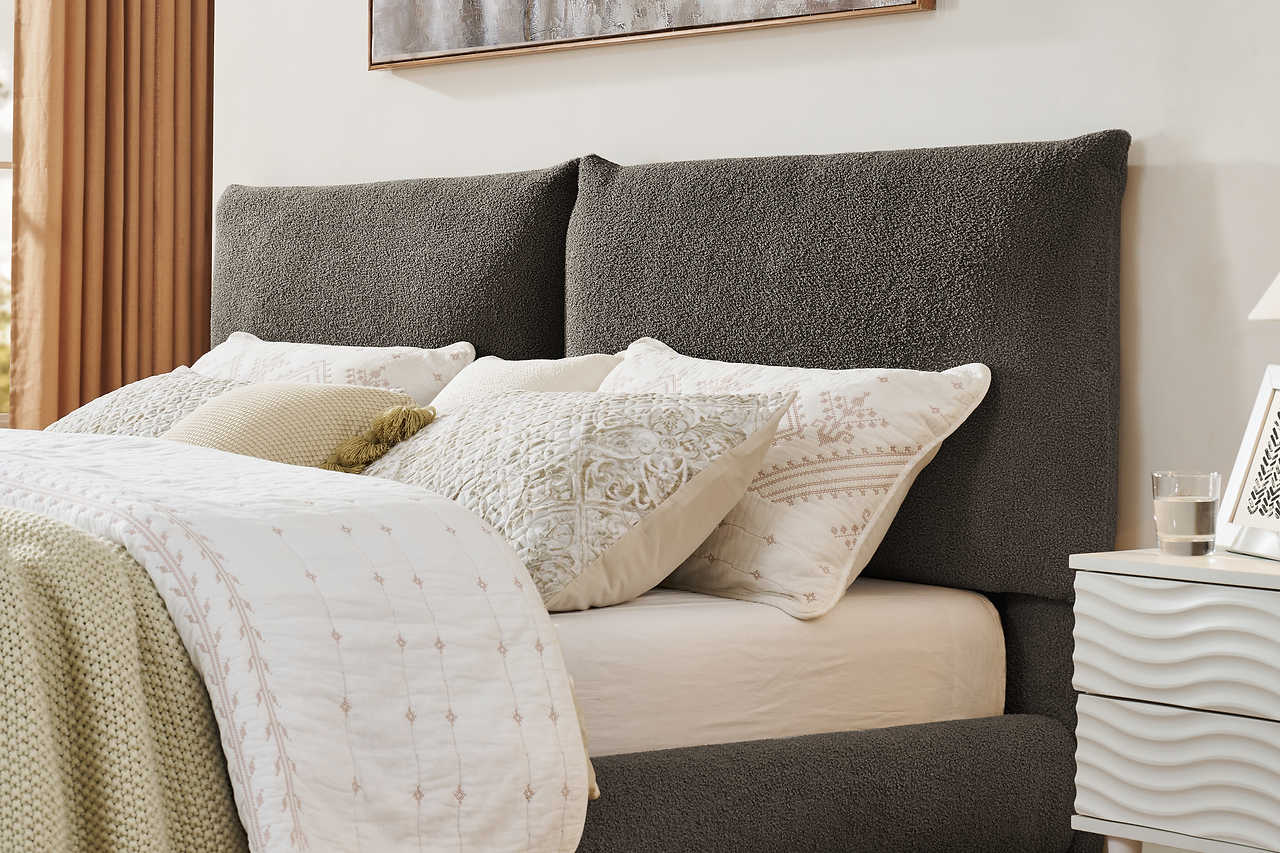 Side view of Zima King Platform Bed with LED lights
