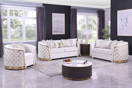 Athena Cream Sofa front view with gold metal accents