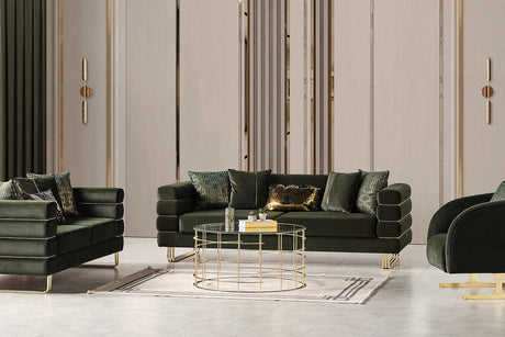 Luma Emerald Living Room Set main view showing sofa, loveseat, and chair