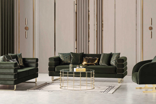 Luma Emerald Living Room Set main view showing sofa, loveseat, and chair