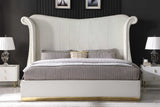Luna Cream Velvet Upholstered Wingback Platform Queen Bed headboard detail