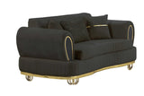 Angled view of Kelebek grey velvet chair with modern gold legs
