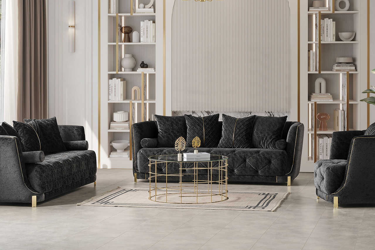 Side view of Elit Charcoal chenille chair