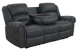 Houston dark grey fabric reclining sofa front view with swivel glider