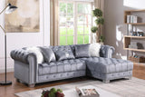 Yaz Grey Velvet Tufted Sectional sofa main front view